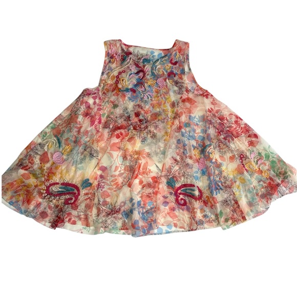 Johnny Was Mazzy Flared Floral Embroidered Sheer Mesh Tank Top XS No Slip - Picture 13 of 15